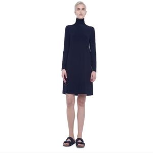 Norma Kamali Black Minimalist Turtleneck Zip Neck Long Sleeve Body Con Dress